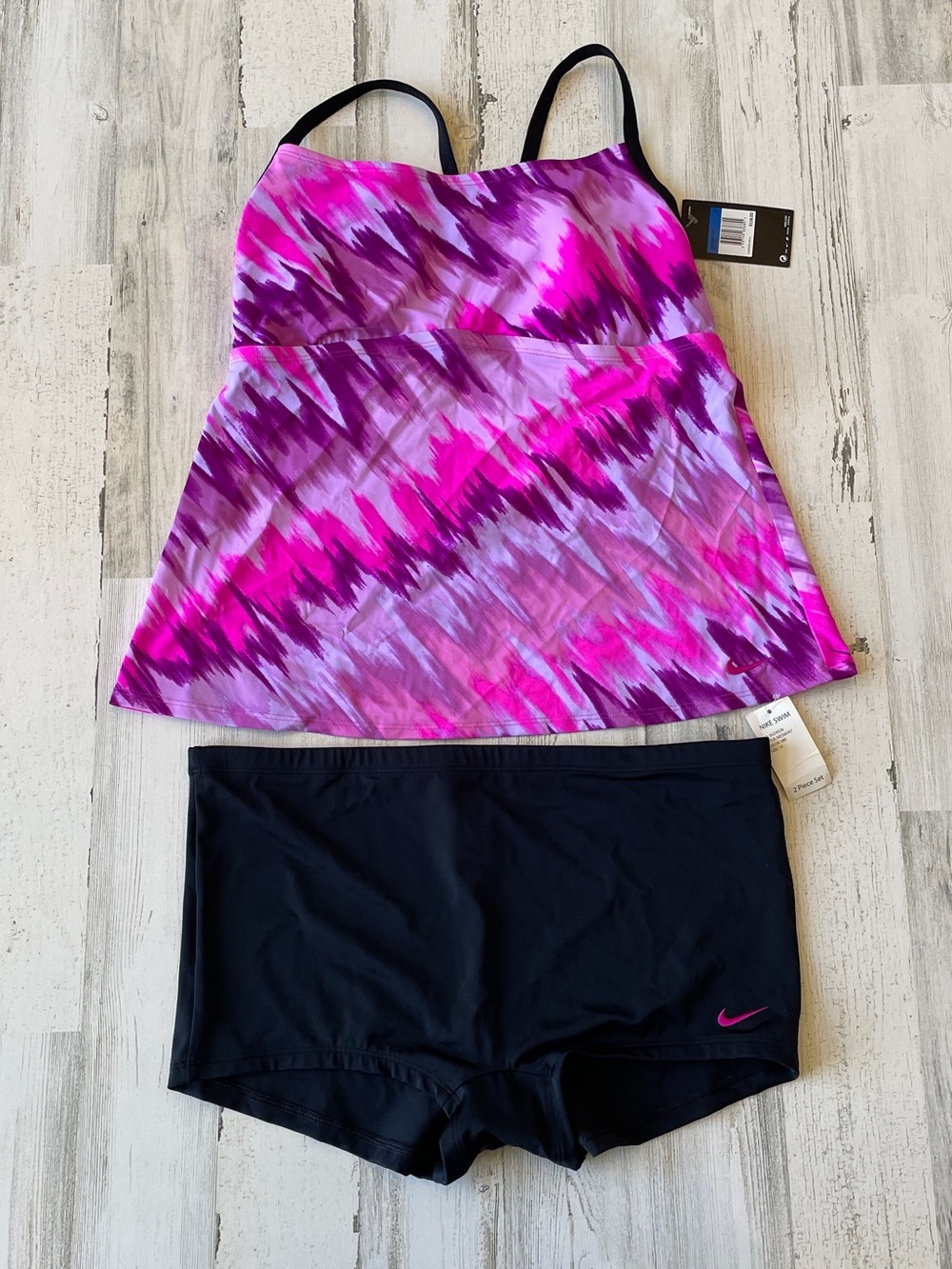 Nike Pink and Purple Printed Tankini with Black Swim Shorts SZ 1X NWT $118